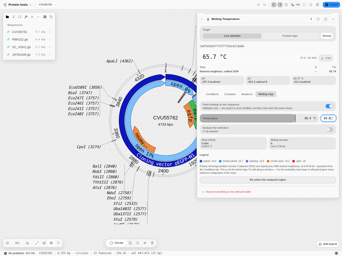 The same plasmid at 88 °C