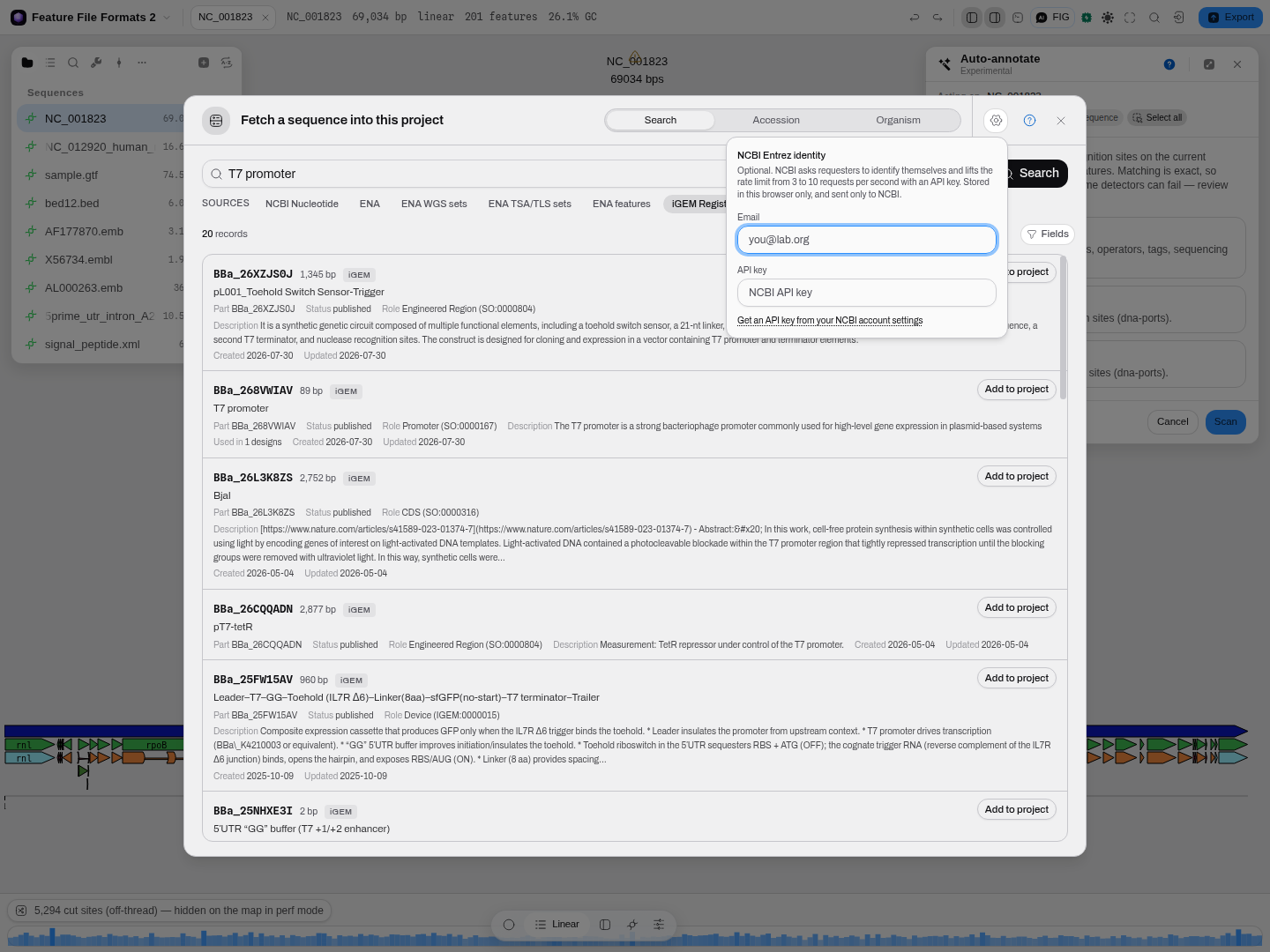 The Entrez identity popover.